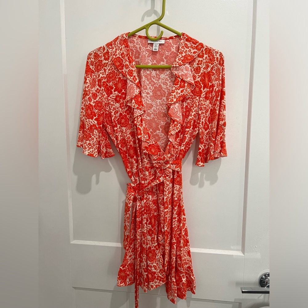 Topshop Orange Mini Tie Up Dress